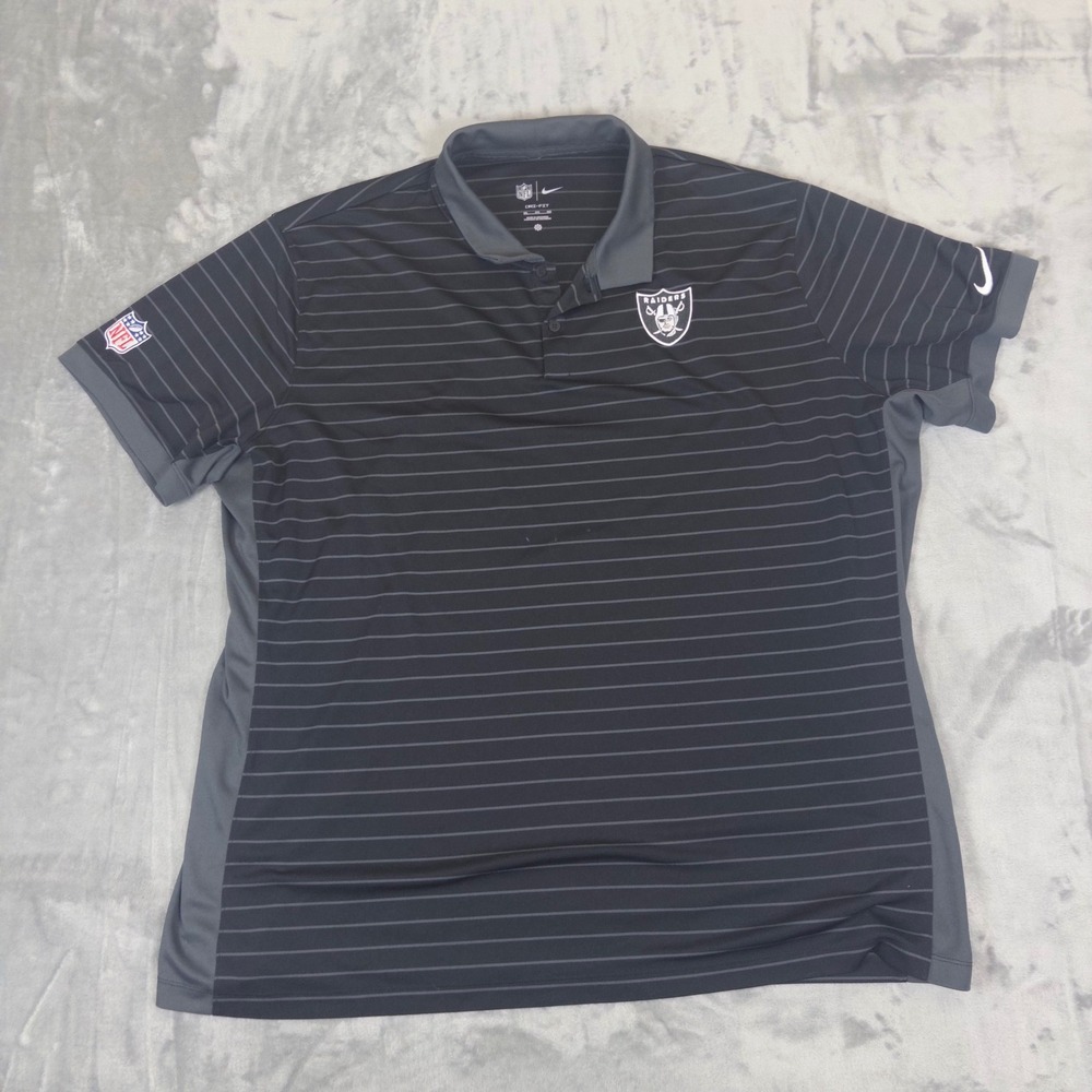 Nike Polo Shirt Mens 3XL Black Raiders NFL Striped Dri-FIT Short Sleeve Top